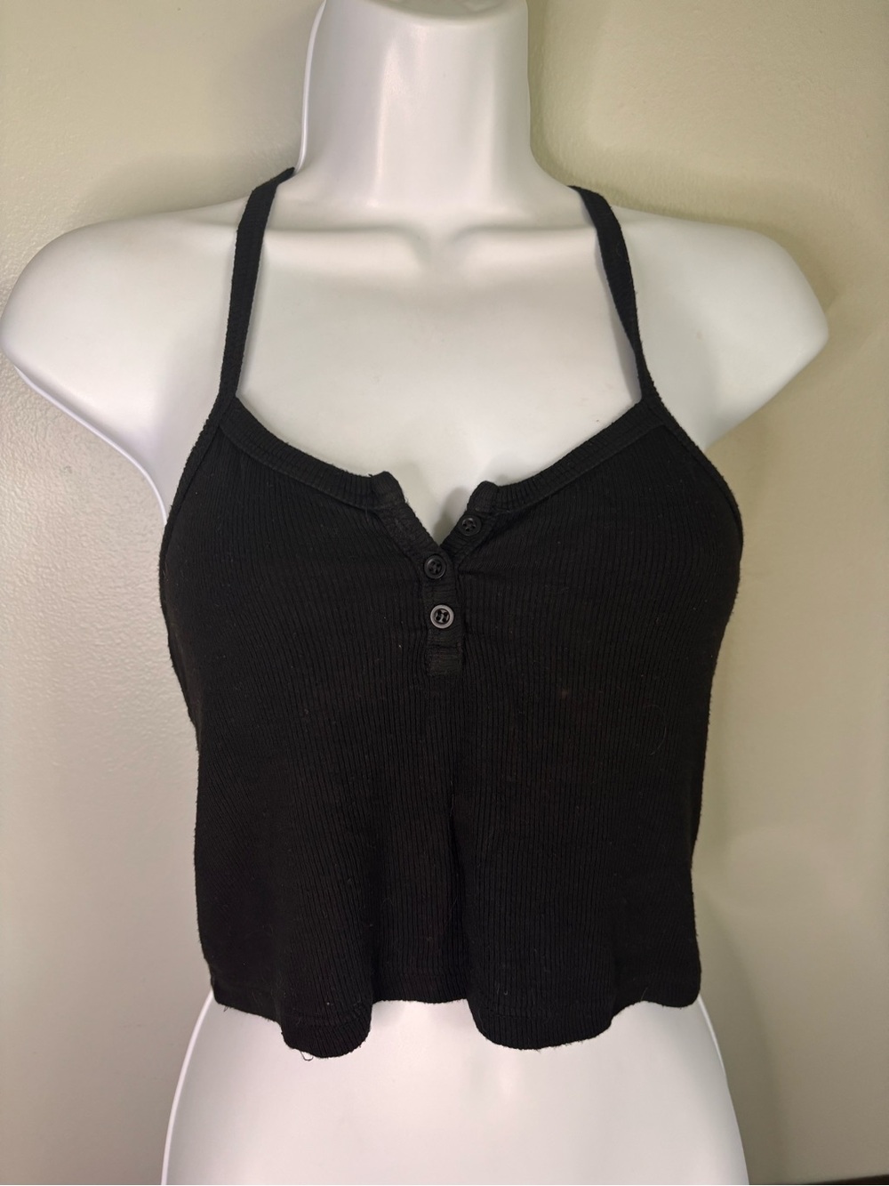 Brandy Melville Black Henley Crop Tank Top Y2K Coquette